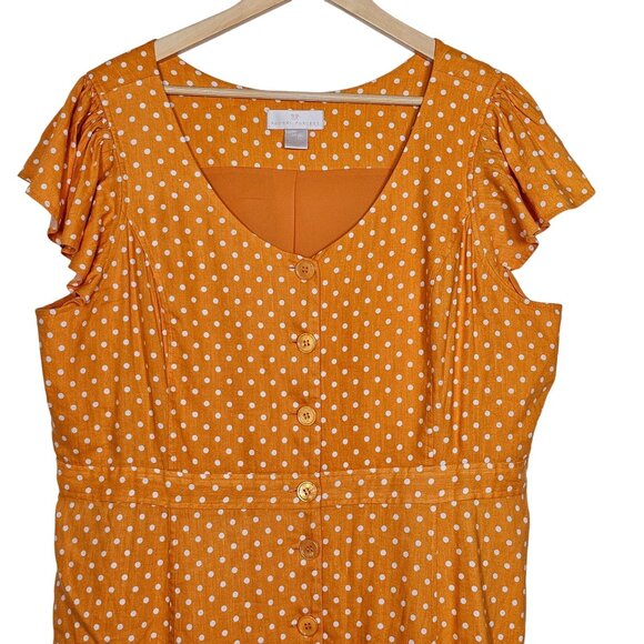 Rachel Parcell Orange Polka Dot V-Neck Linen-Blend Button-Down‎ Midi Dress XXL - Picture 12 of 12